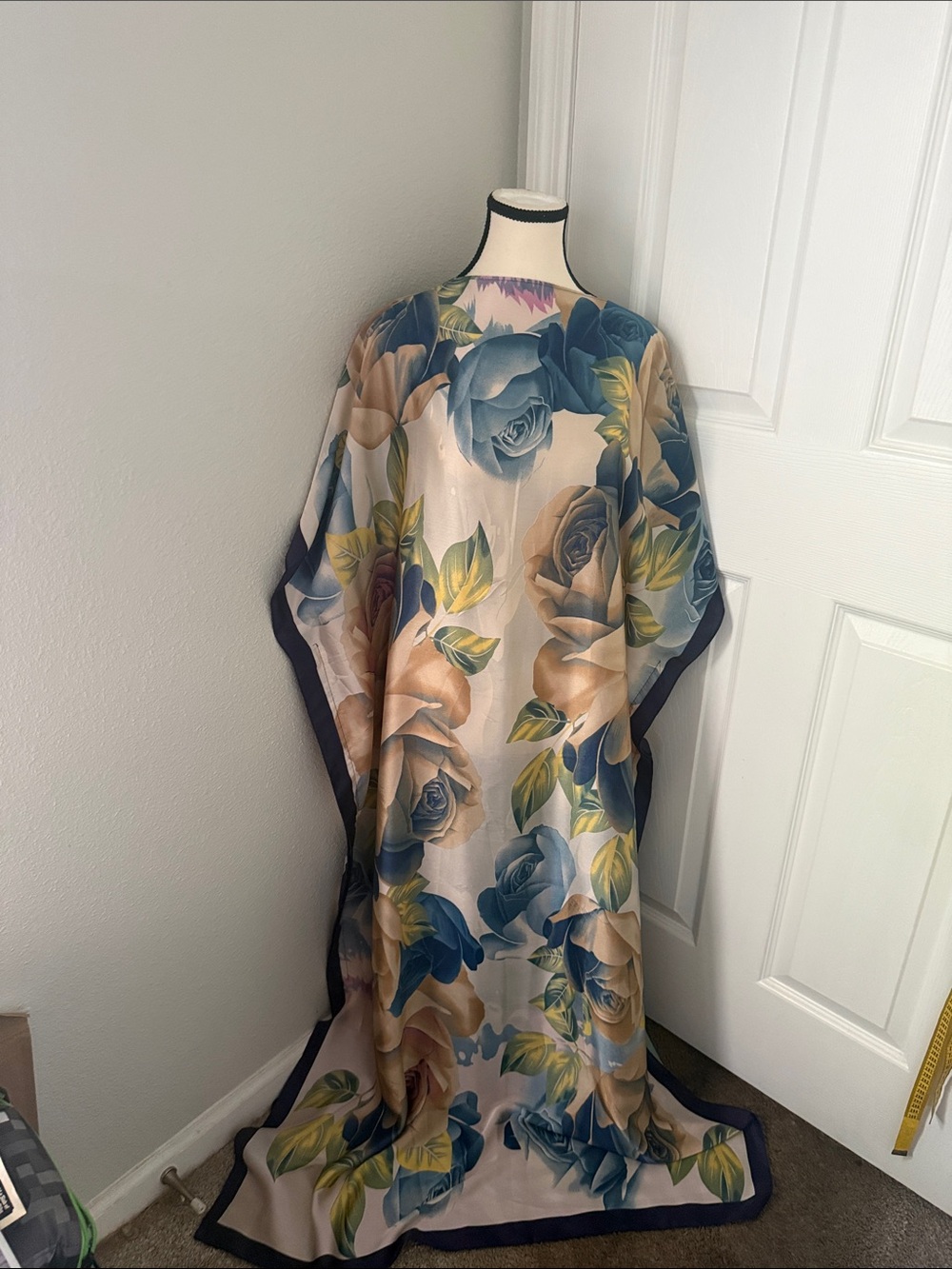Floral Blue and Beige Sheer Kaftan